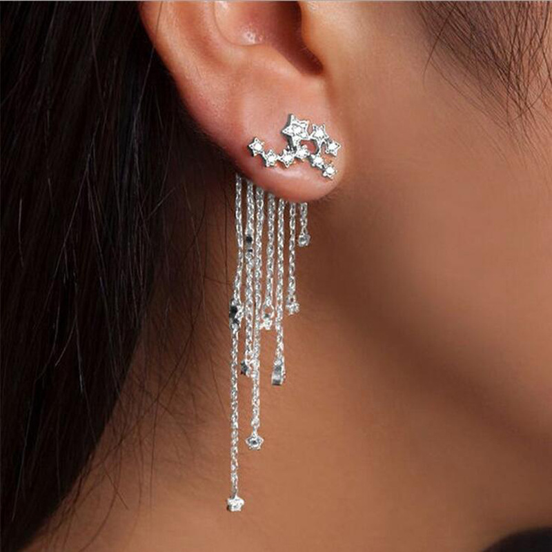 A1203 Fashion Korean Earrings Wholesale Shining XINGX Tassel Rear Hanging Delicate Earrings