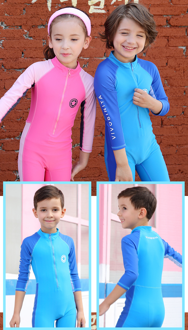 热销新款儿童泳衣紧身连体男女童泳衣长袖长裤防晒潜水服厂家批发