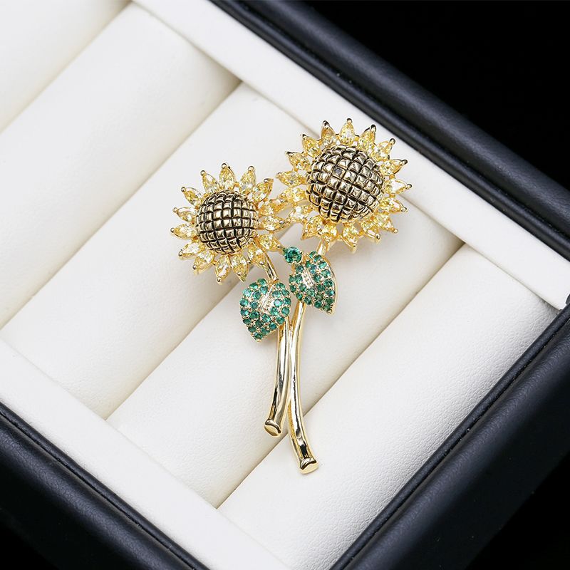 韩版高档胸花彩色锆石花朵简约个性大衣西装配饰别针向日葵胸针女