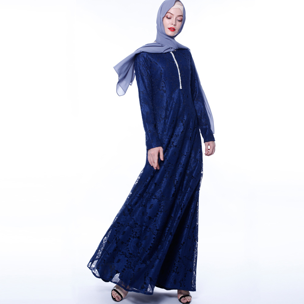 阿拉伯女装 蕾丝穆斯林女长裙夏 中东连衣裙 abaya dress批发跨境