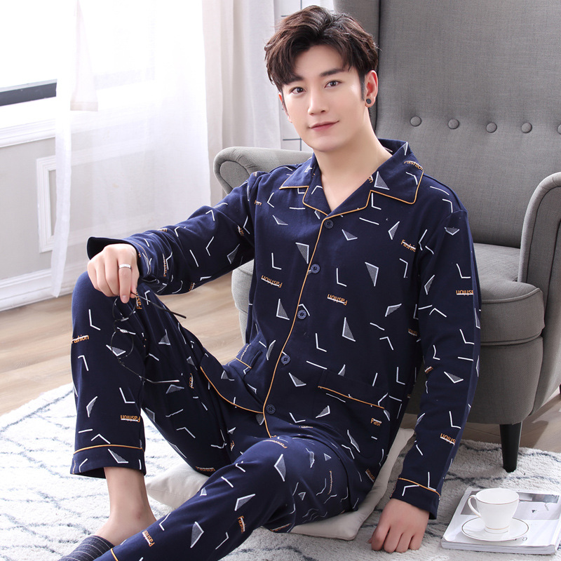 New Cotton Pajamas Men's Spring and Autumn Long-Sleeved Cotton Large Size Autumn and Winter Cardigan Middle-Aged and Elderly Xinjiang Cotton Home Wear Suit