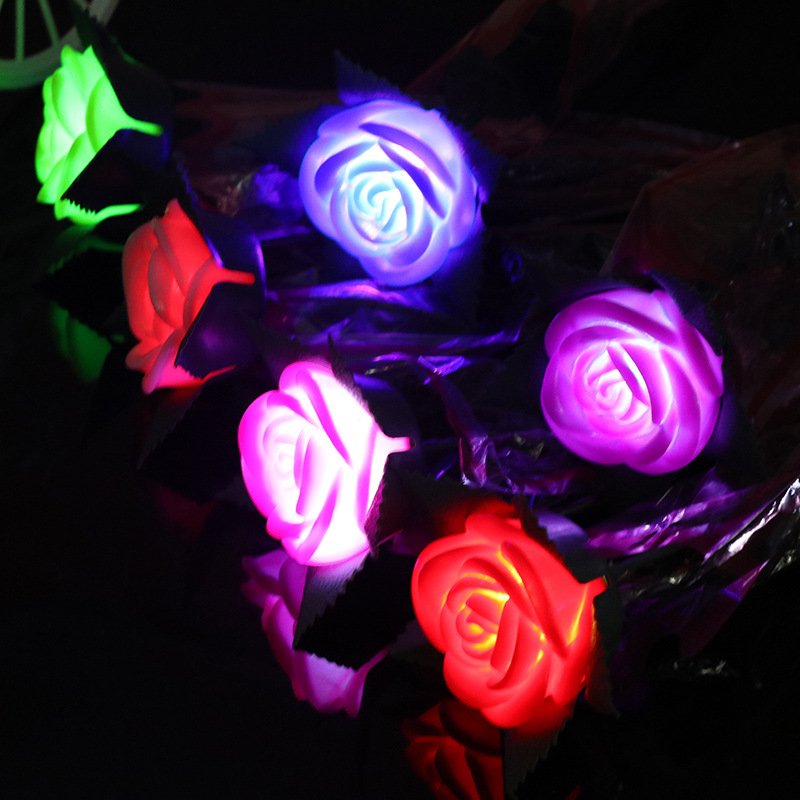 Qixi Valentine's Day Gift Roses Do Not Fade Artificial Rose Colorful Electronic Luminous Roses Wholesale