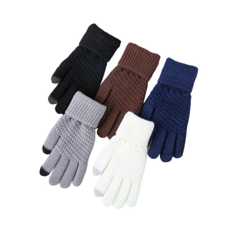 Factory Wholesale Men's Reverse Touch Screen Gloves Knitted Thickened Warm Pineapple Pattern Mobile Phone Gloves Fleece-Lined Fixed