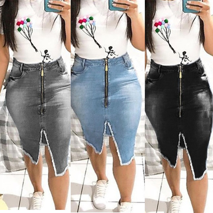 Foreign Trade Women's Pants Amazon Quality Hot Selling Version Denim Skirt Washed Slim Fit Slim Fit Tassel Denim Skirt