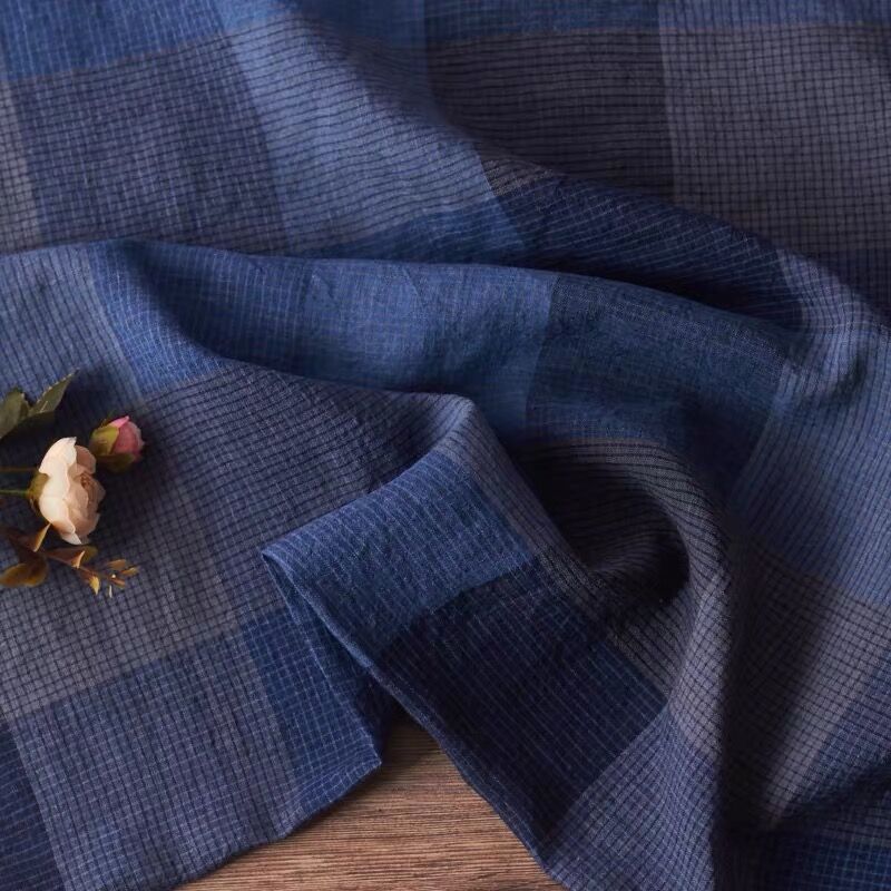 士林纯亚麻色织布 亚麻格子布料 亚麻衬衫面料色织格服装面料