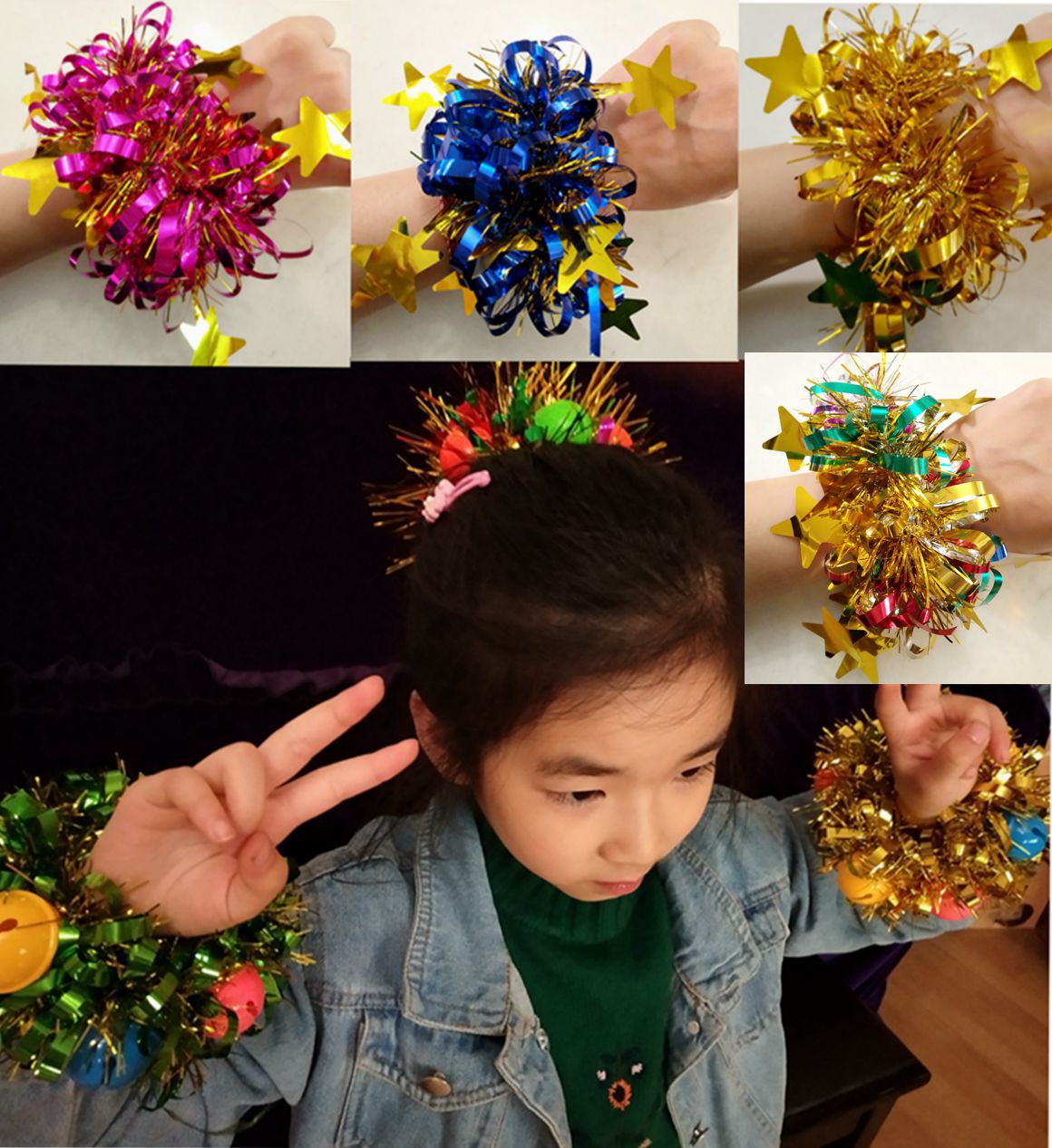 儿童手花手腕花运动会手环幼儿园舞蹈表演出头发饰花六一跳铃铛花