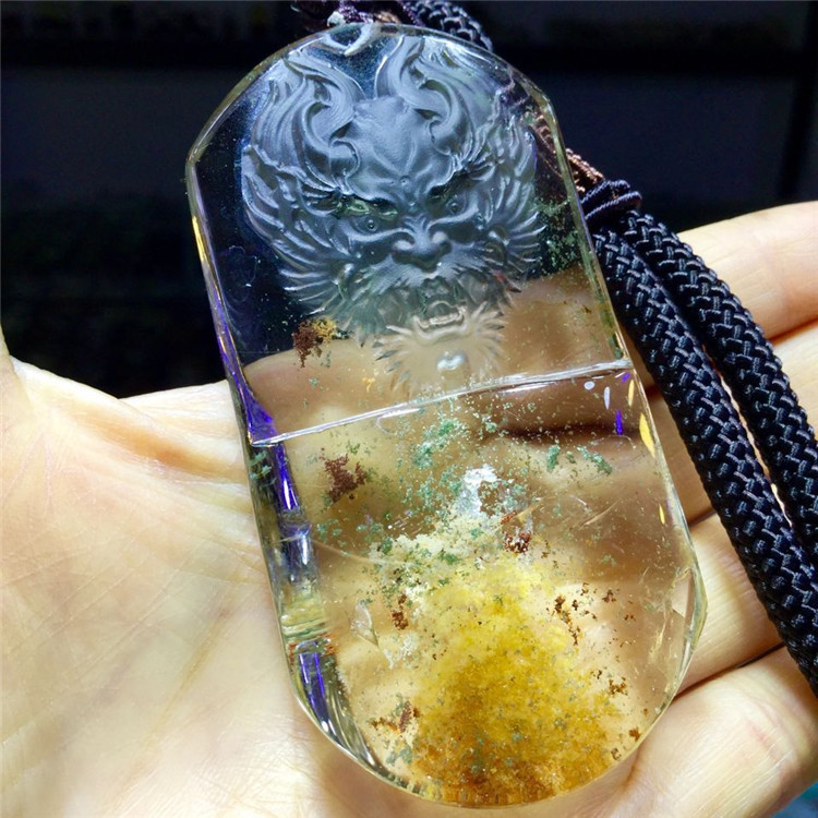 东海水晶天然巴西老矿黄幽灵绿幽灵彩幽灵聚宝盆雕刻龙牌龙头