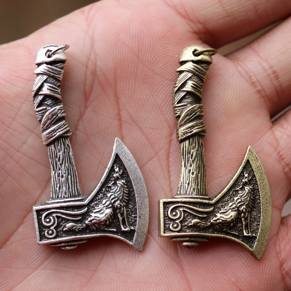 速卖通ebay维京海盗凯尔特狼乌鸦双面斧头吊坠男士项链潮流项饰