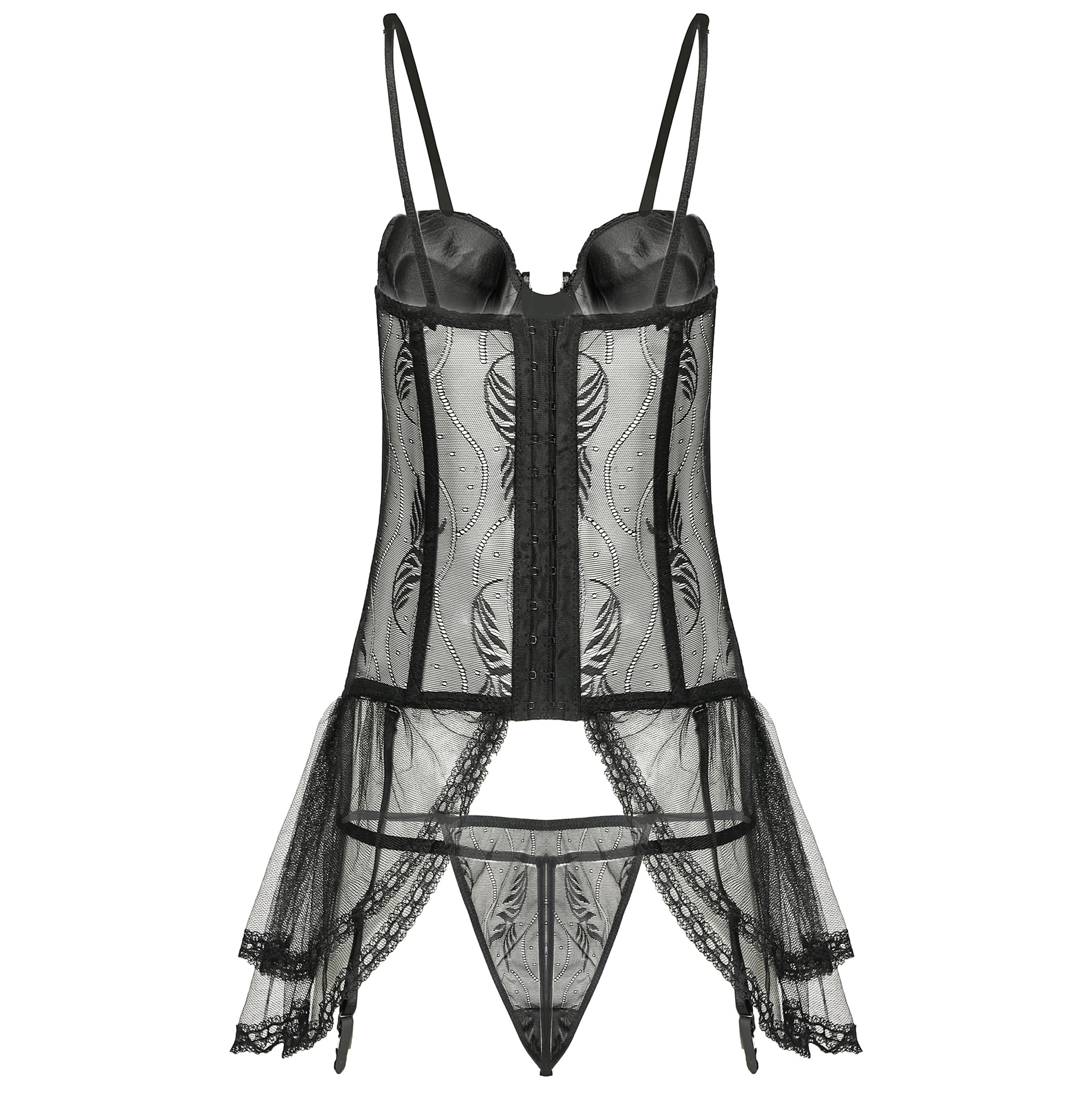 欧美女士聚拢性感情趣内衣 睫毛蕾丝透视束身吊带短裙 居家睡衣