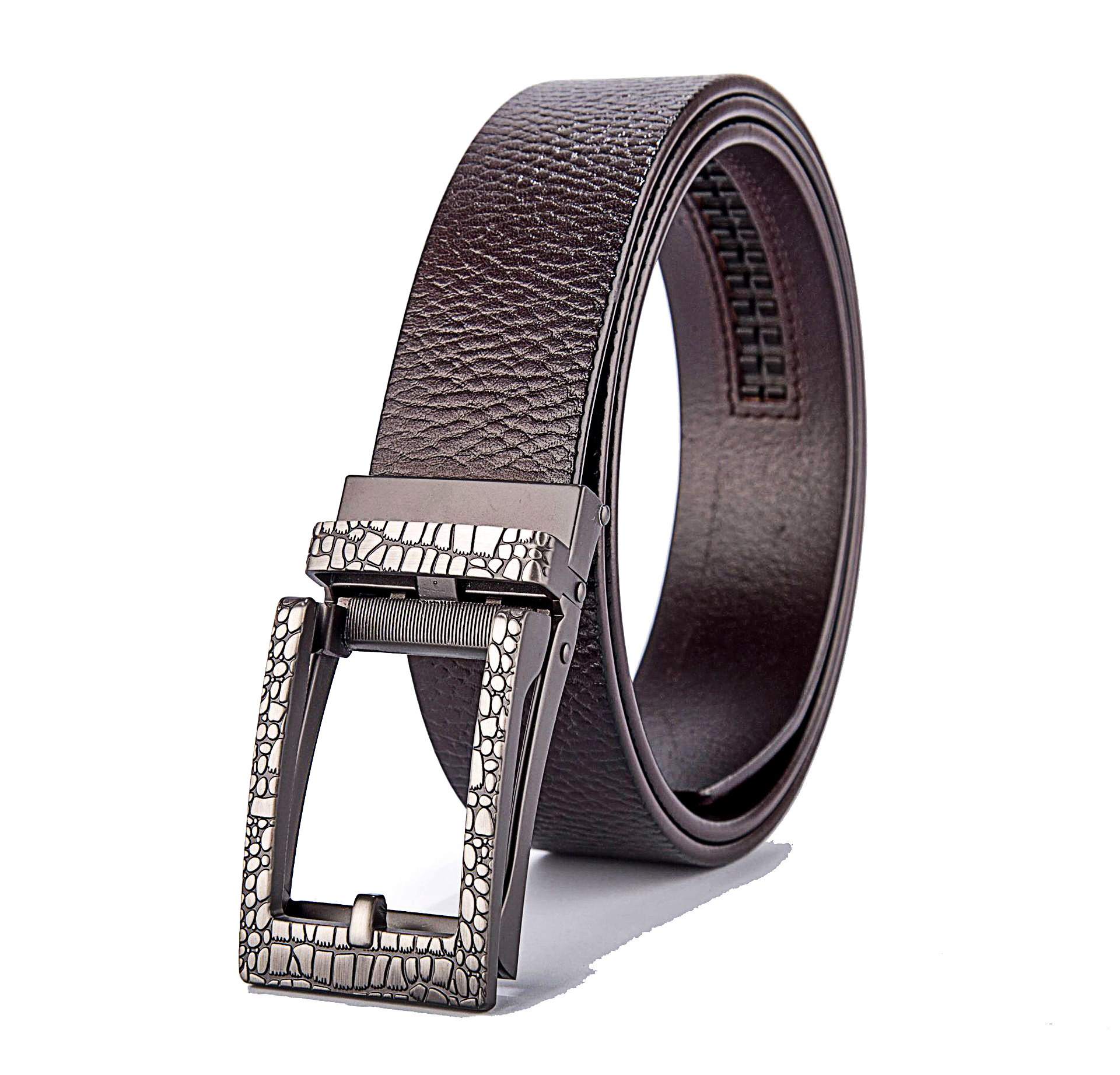 男士自动扣真皮腰带意大利进口头层牛皮纯牛皮无夹层漆皮压花皮带