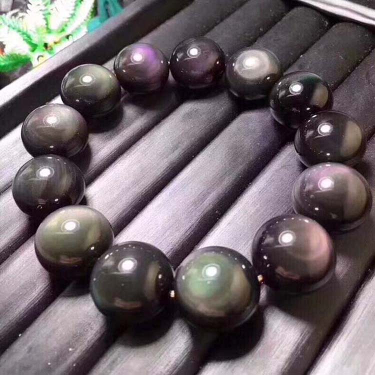 天然彩虹眼 黑曜石双眼手链饰品七彩大圈双眼黑曜石手串批发
