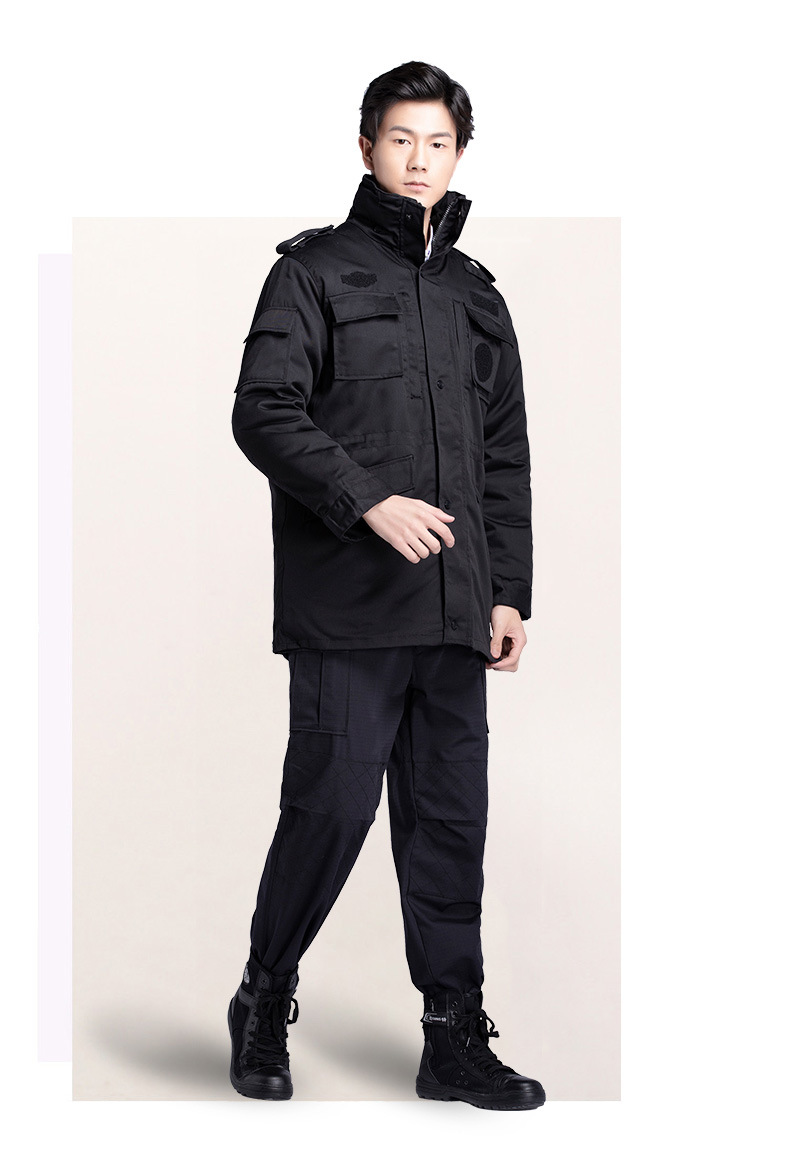 批发保安作训服棉大衣新款特战黑色特勤大衣冬季保安服棉衣厂男