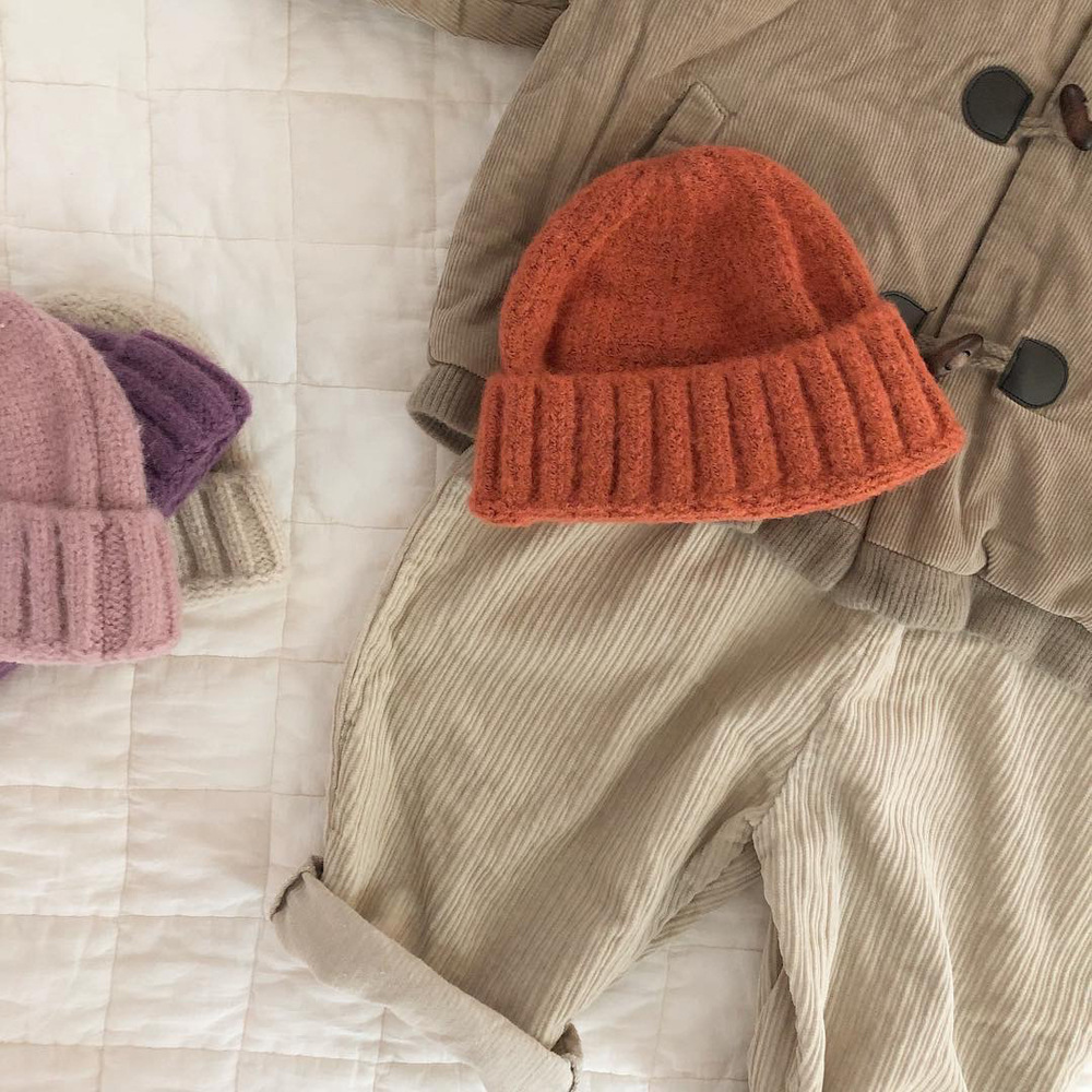 ins同款简约纯色圆顶针织帽国潮加厚保暖毛线帽百搭瓜皮帽批发