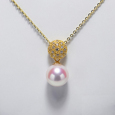 恒兴珠宝批发日本akoya珍珠吊坠项链18k金单颗锁骨项链女正圆强光