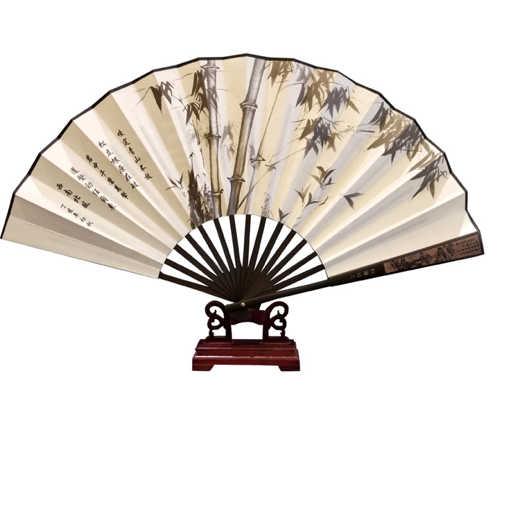 Fan Custom Men's Folding Fan Wholesale Chinese Style Fan Antique Male Fan Carved Silk Large Silk Fan Classical Bamboo Fan