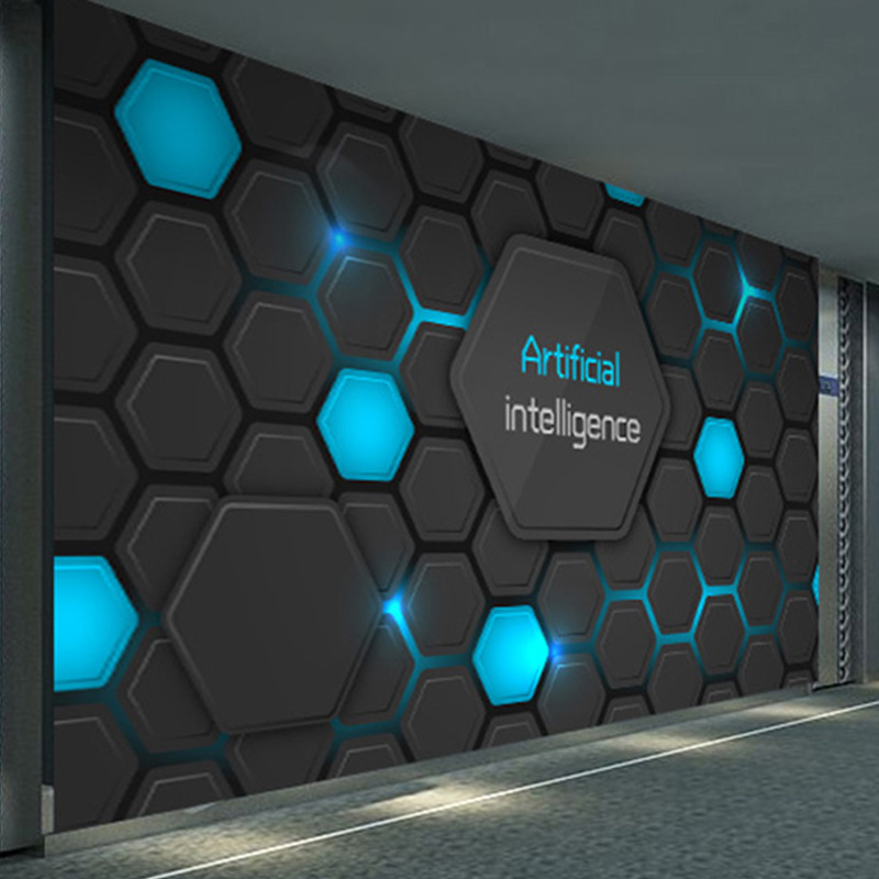 办公室墙纸大气3d几何大理石纹壁画公司前台背景墙科技感壁纸墙布