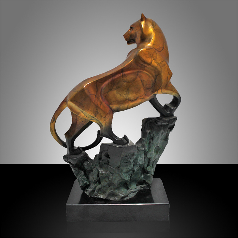 加工定制纯铜豹子摆件动物雕塑回头小豹子家居办公室桌面装饰礼品