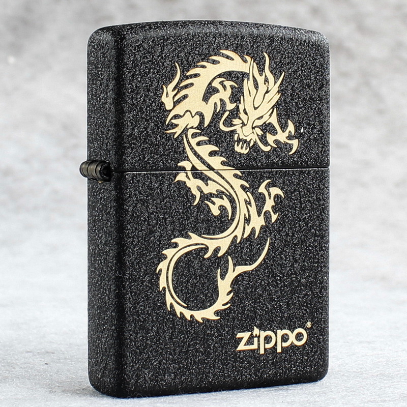 正品zippo防风打火机236黑裂漆刻花龙在飞天