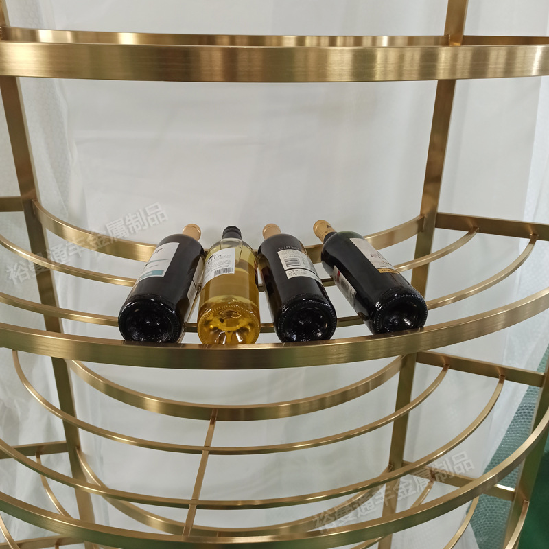 304不锈钢酒柜 欧式不锈钢红酒架 酒店轻奢弧形玫瑰金不锈钢酒架