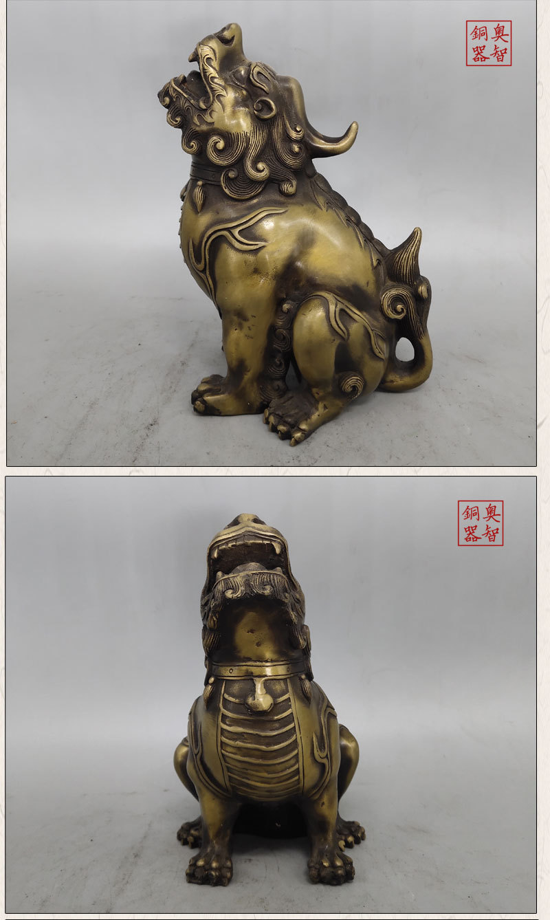 纯铜朝天吼铜独角兽貔貅开运摆件望天吼家用铜镇宅招财瑞兽工艺品