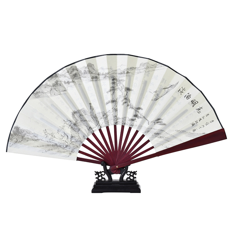 Scenic Spot Antique Fan Folding Fan Chinese Style Men's Spun Silk Fan Folding Fan Complex Classical Ancient Portable Fan for Daily Use