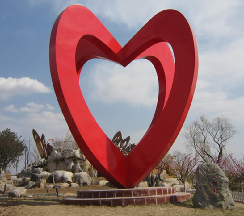 大型心形不锈钢景观雕塑 上门安装创意爱情主题金属标志摆件定制