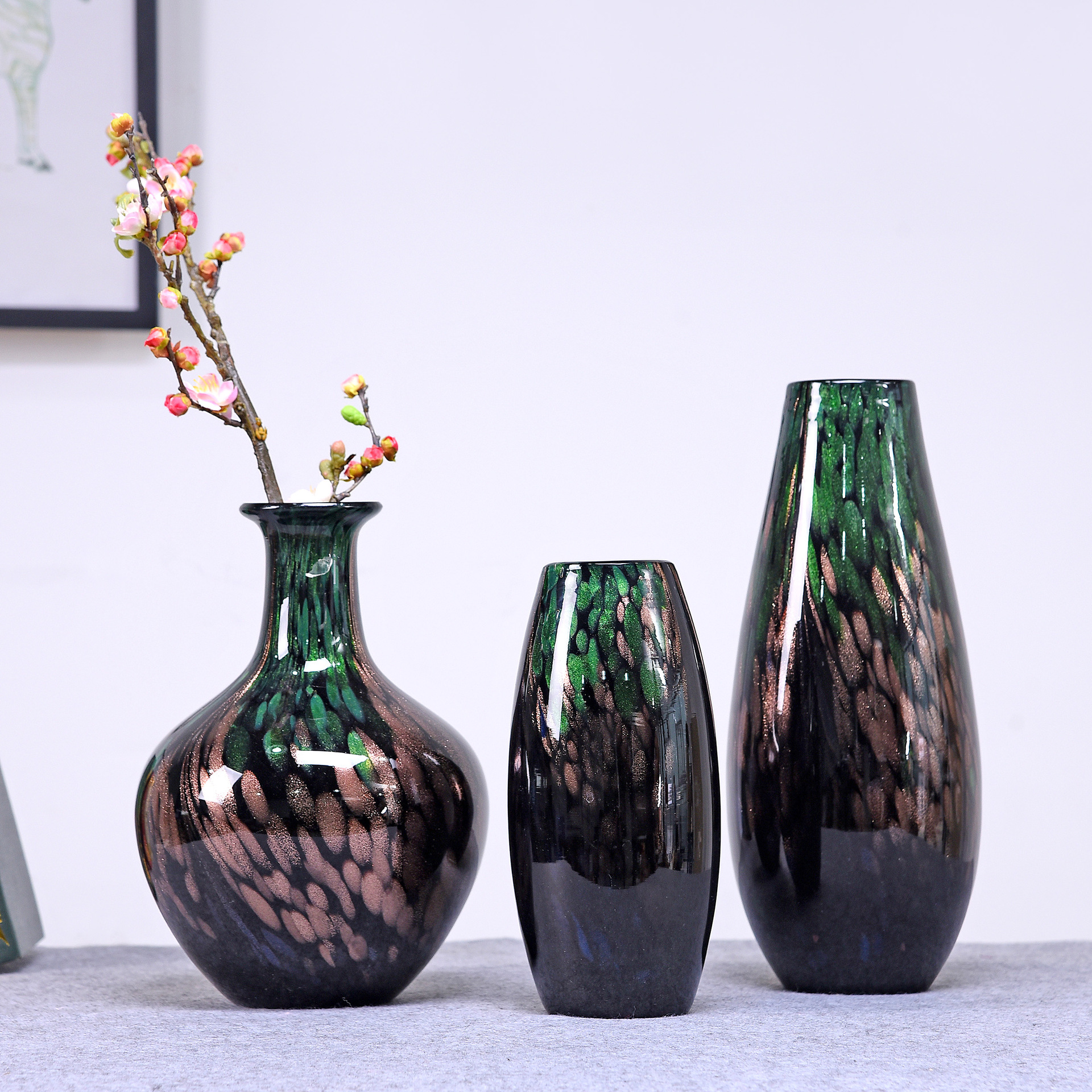 新款中式彩色花瓶 居家装饰古典玻璃花瓶 酒店桌台插花工艺品摆件