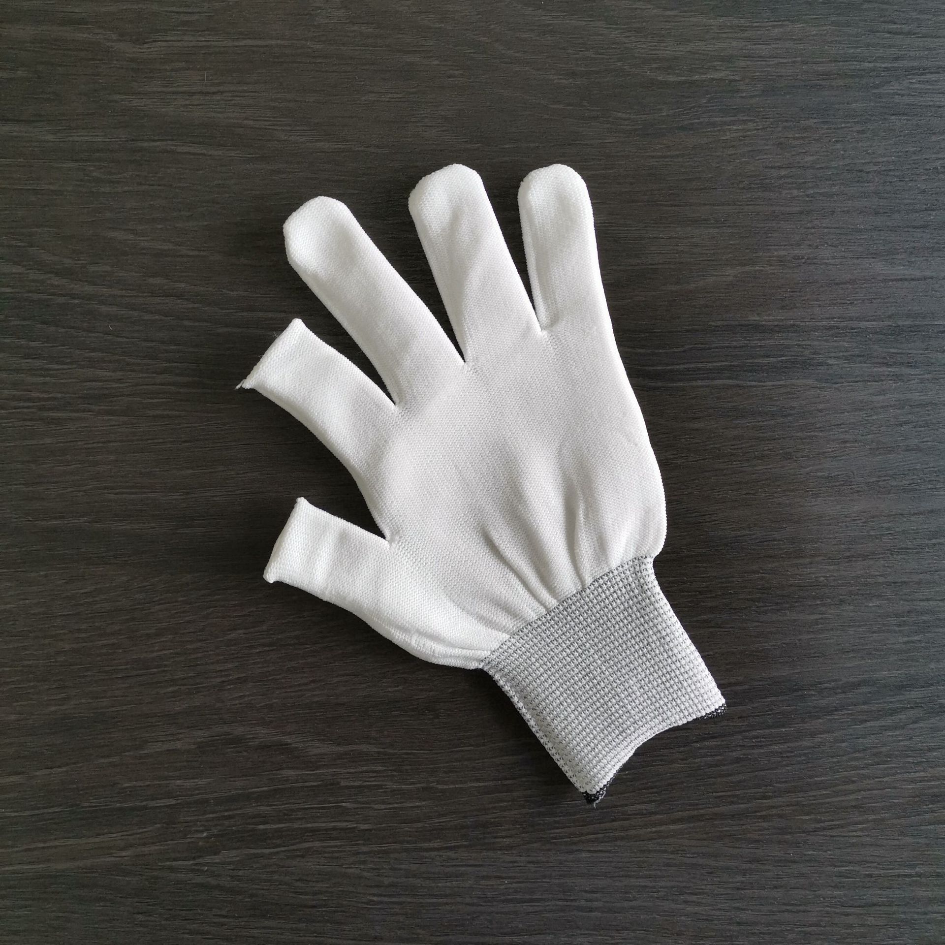 白色断二指手套漏指头弹力透气采摘白尼龙工作男女露半指触屏手套