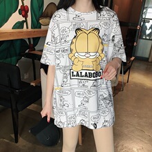 实拍韩版加菲猫卡通印花宽松上衣2019夏季新款潮流短袖T恤女装