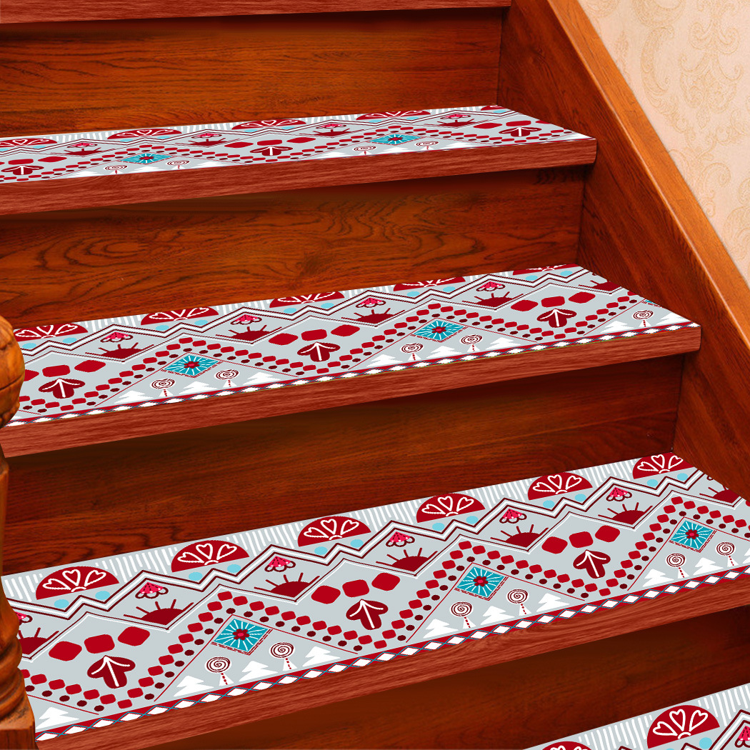 手绘几何纹理民族风格楼梯贴踏面贴纸台阶贴防滑家用地贴tb004