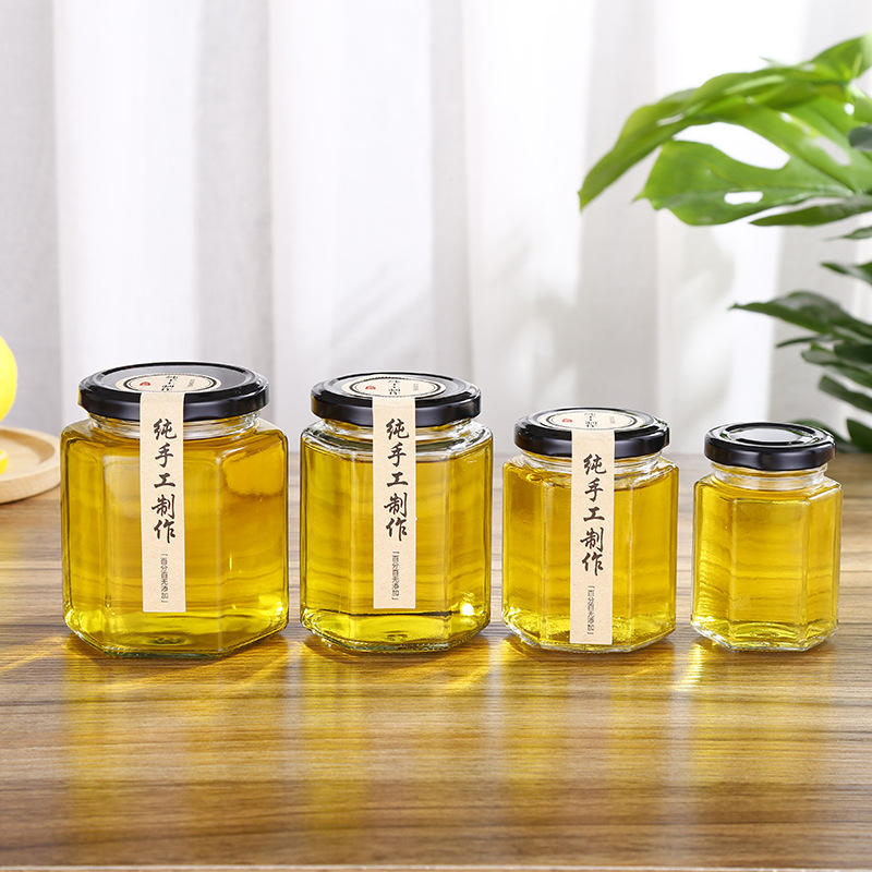 现货批发四棱玻璃蜂蜜瓶透明带盖密封瓶果酱酱菜瓶玻璃空瓶可定制
