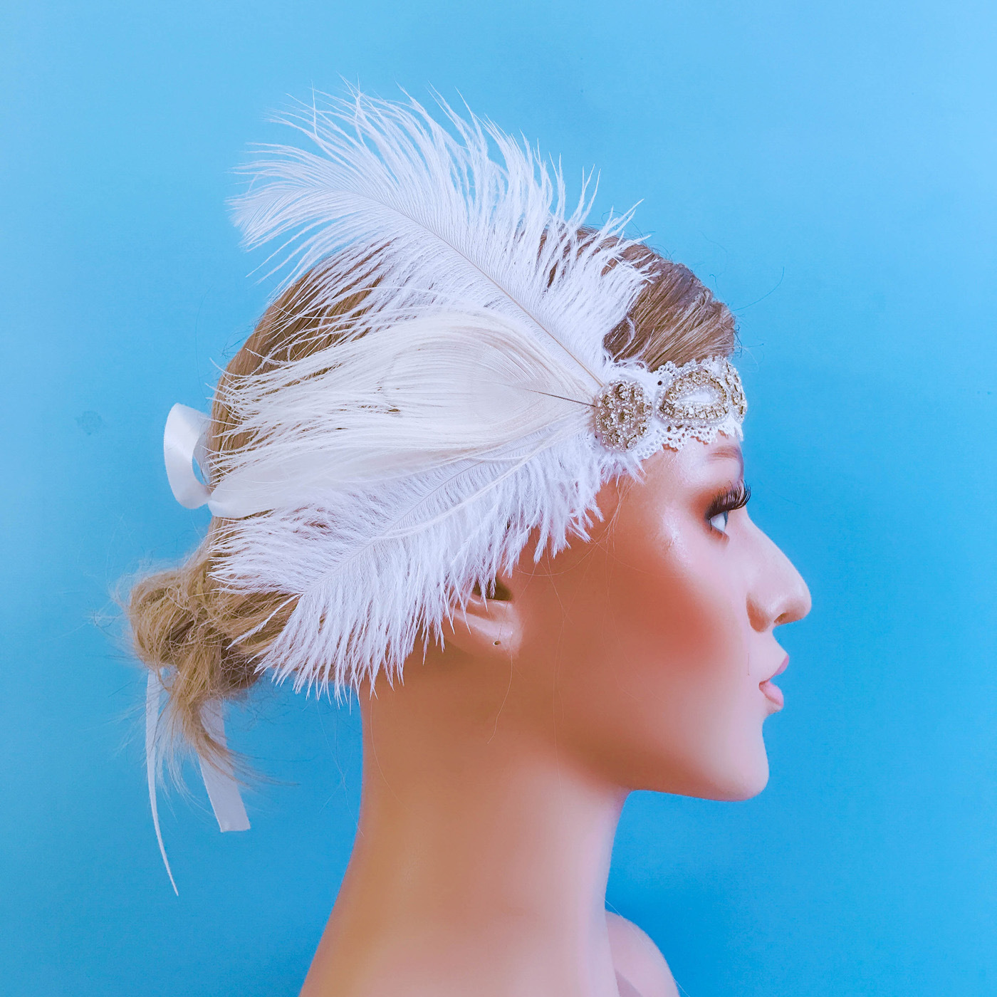 亚马逊新娘头饰 白色羽毛头饰发饰 欧美新款手工复古弹力发饰