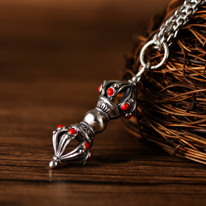 s925纯银复古个性泰银降魔杵吊坠男女金刚杵护身法器潮流挂坠批发