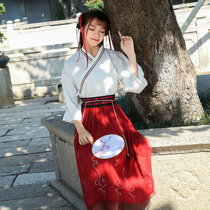 汉服女夏改良交领襦裙中国风古装日常装学生班校服汉元素古风套装