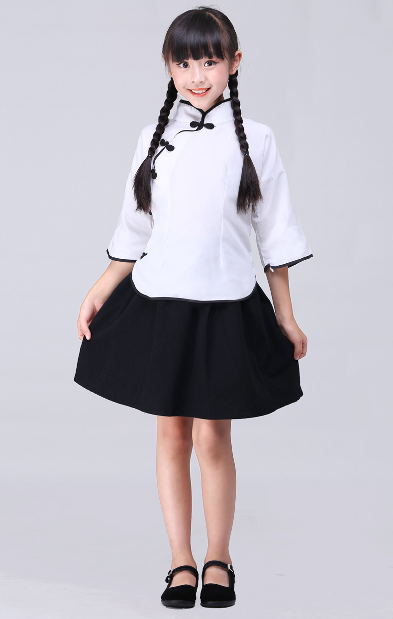 儿童民国风学生装演出服中山装古装六一大合唱朗诵套装民国风女童