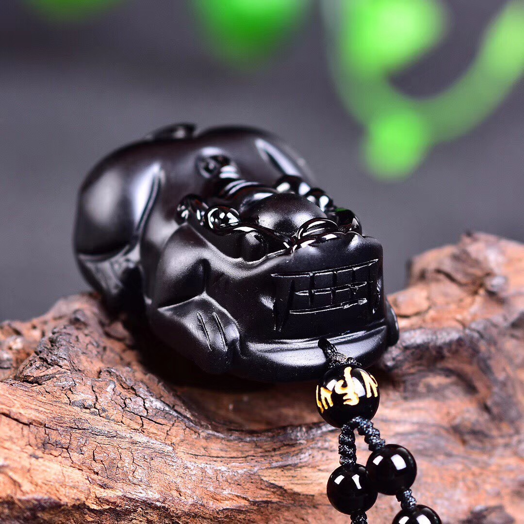 天然黑曜石大貔貅吊坠乌金貔貅手把件把玩包包配饰黑曜石磨砂貔貅