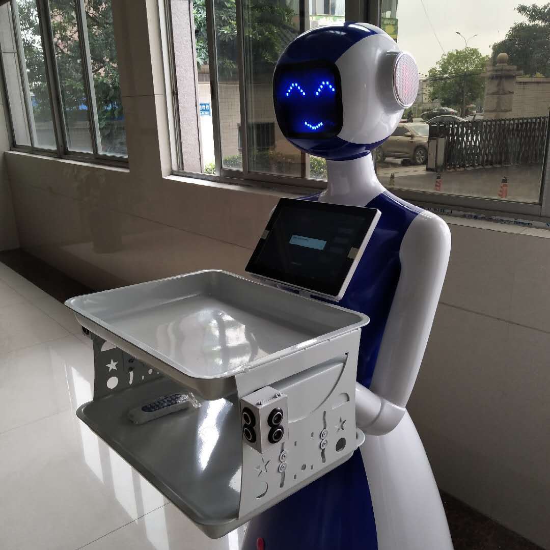 自动送菜端菜 餐厅智能传菜酒店迎宾服务机器人饭店无轨服务员