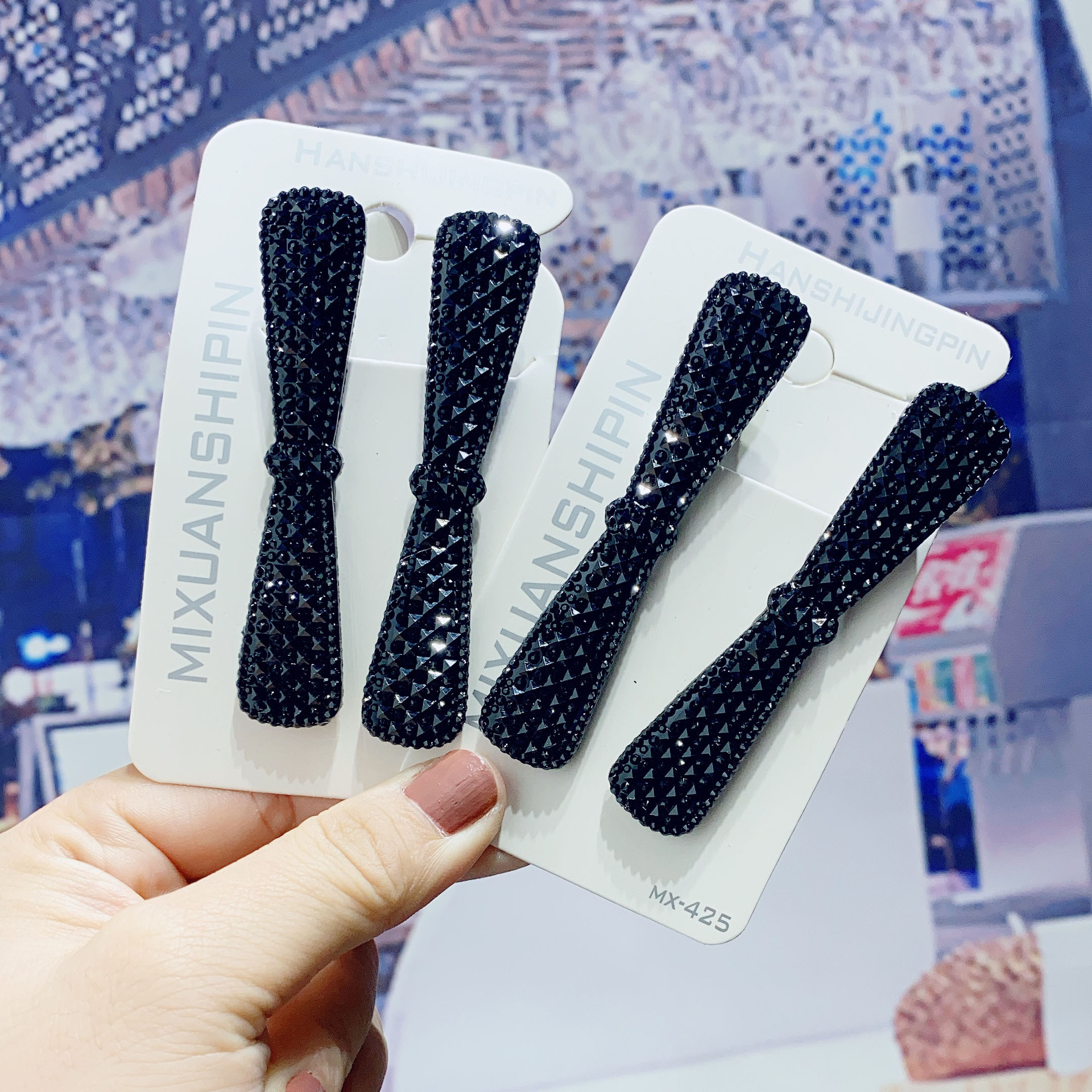 韩版发饰 时尚简约对装黑色水钻钢丝发夹 刘海边夹发卡 满88包邮