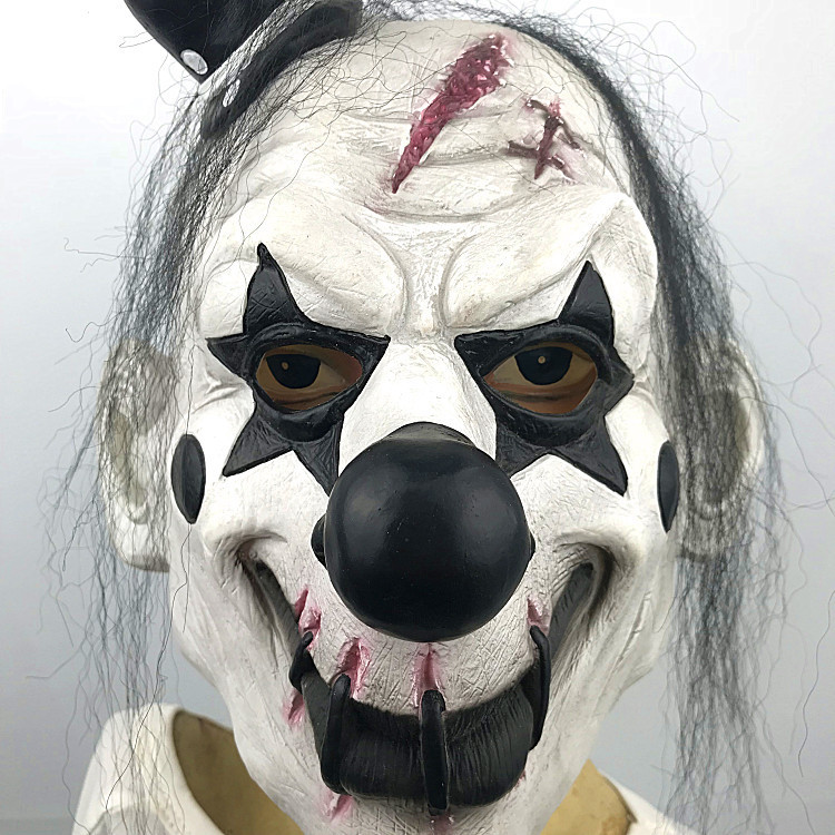 亚马逊热销厂家直销货源万圣节聚会狂欢带帽子黑白小丑搪乳胶面具