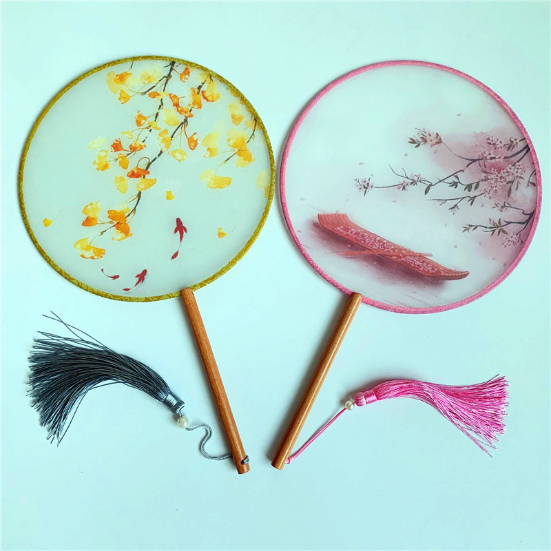 仿真丝单面团扇宫扇中国风古典圆扇女式绢扇折扇女古风汉服舞蹈女