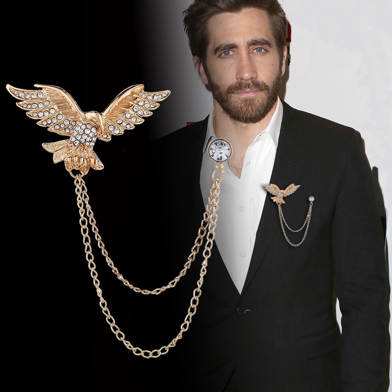 时尚老鹰胸针复古翅膀动物胸花男西装领针链条别针礼服胸花配饰