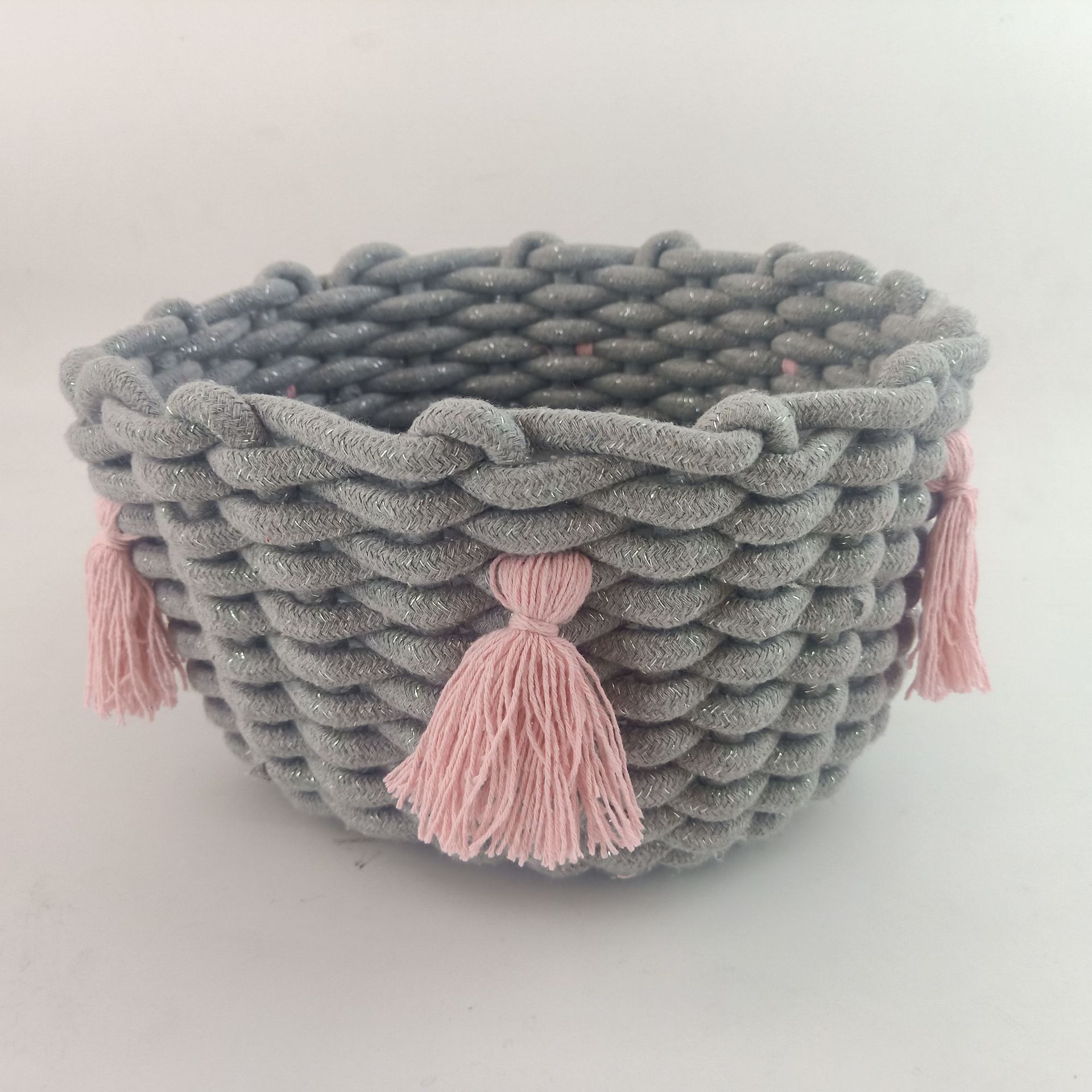 棉绳收纳篮 收纳筐 纯手工 棉绳编织篮 收纳盒 办公桌 化妆品首饰