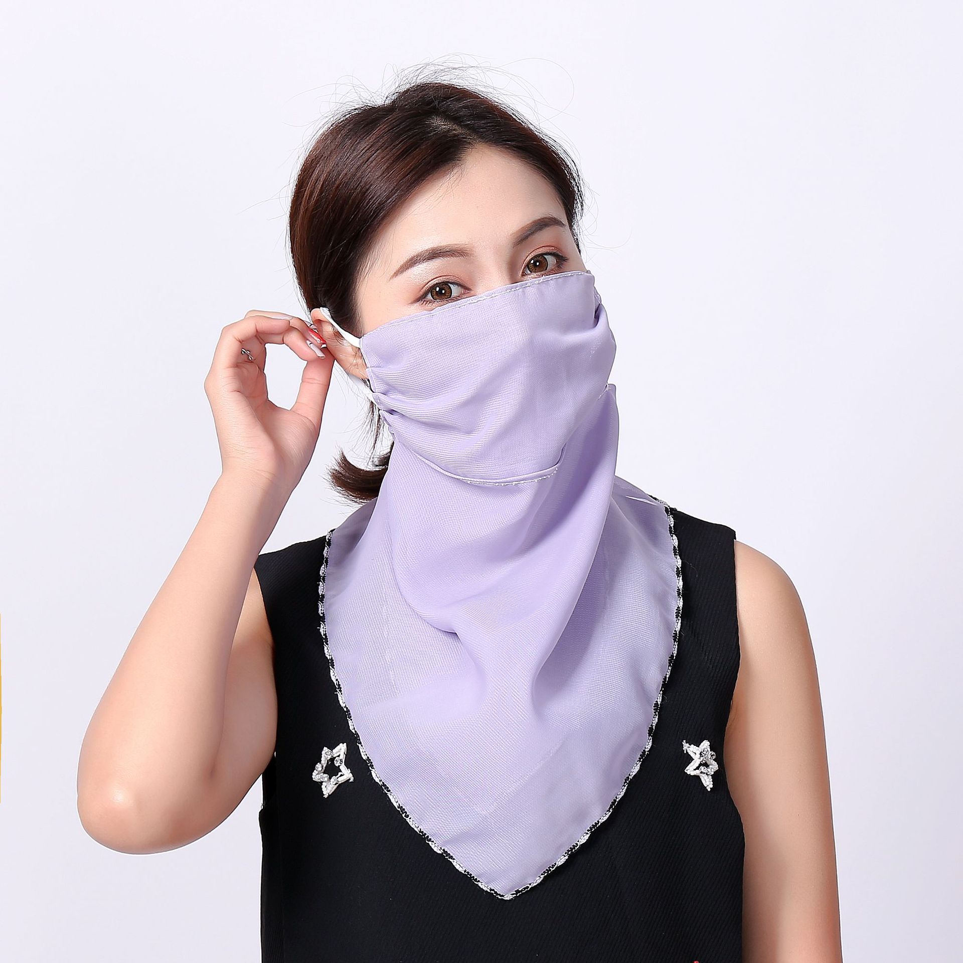 春夏两用防晒护颈遮脸面纱女开车围脖小方丝巾面罩紫外线透气口罩