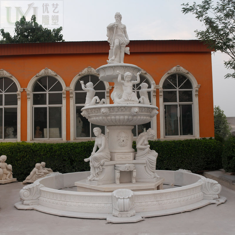 供应石雕喷泉 欧式人物天然湖南白雕塑 工厂可定制各种款式