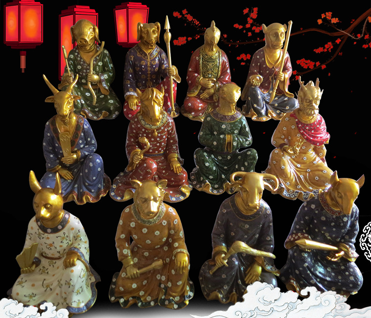 玻璃钢十二生肖雕塑风水摆件 橱窗寺庙兽首人身神像风水雕塑定制