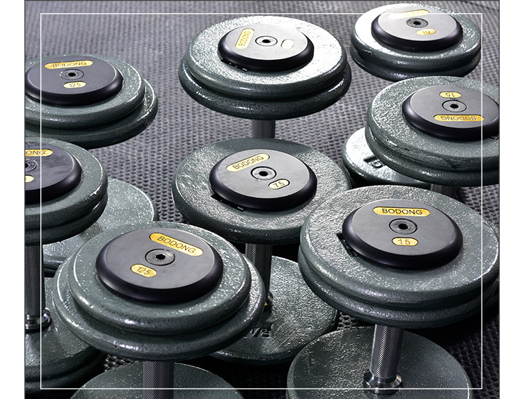 体育健身烤漆哑铃健身房商用平片哑铃纯铁固定哑铃 男士烤漆哑铃