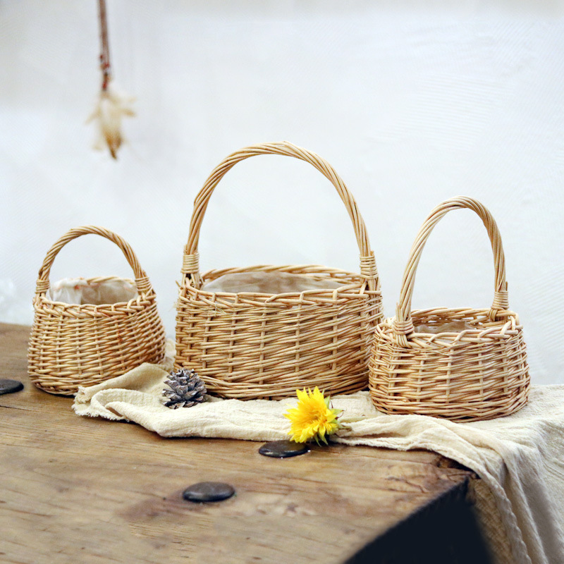 柳条筐编制篮手工艺品仿手提干花鲜花插花篮收纳筐储物整理装饰