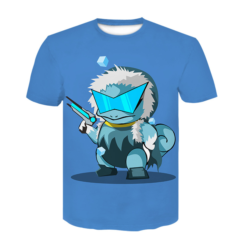 跨境新款精灵宝可梦车厘龟杰尼龟宠物小精灵3d印花短袖圆领动漫t