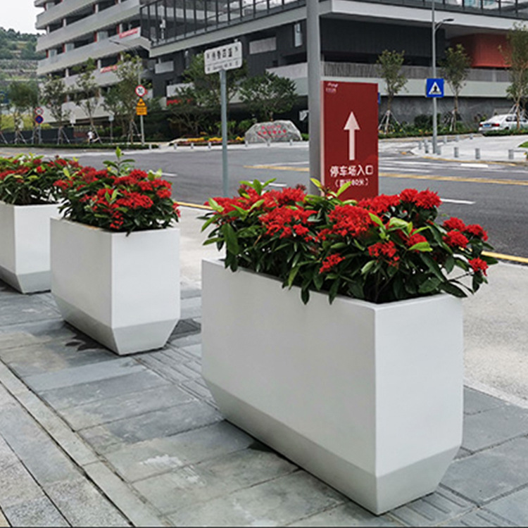 新款玻璃钢方形大花盆路政落地花箱户外路边装饰花器美陈商场花盆