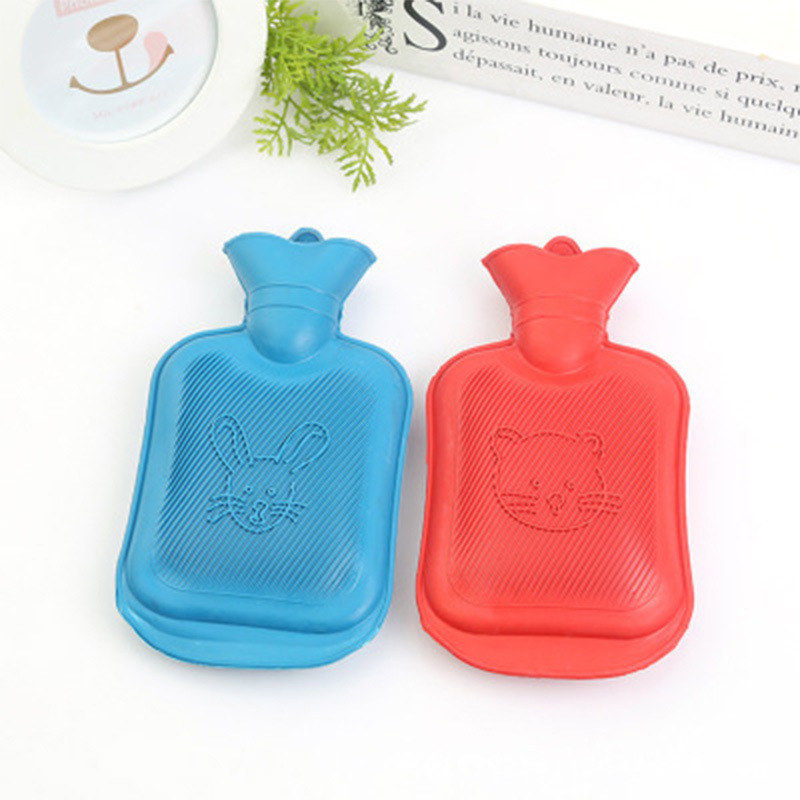 Rubber Hot Water Bag Water Injection Hot Water Bottle Thickened Warm Palace Explosion-Proof Water Filling Hand Warmer with Plush Cover Removable and Washable